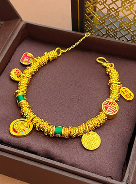 韦雪同款沙金烧蓝珐琅黄财神小胖福盘缠手链男女国风五路财神手串