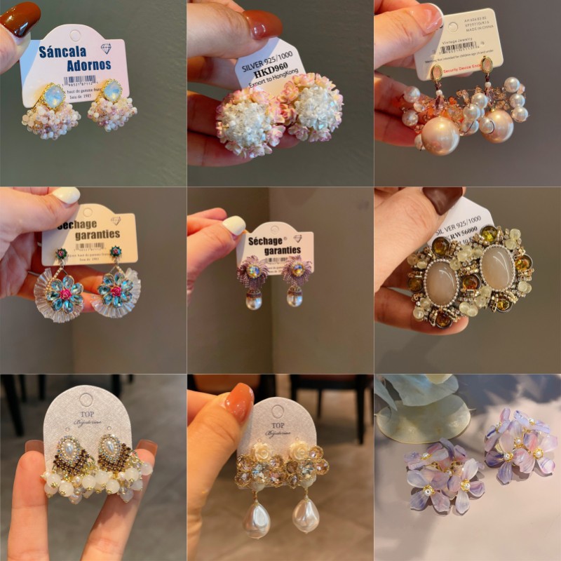 银针韩版手工轻奢水晶花朵耳环女精致优雅高级感耳坠饰品批发