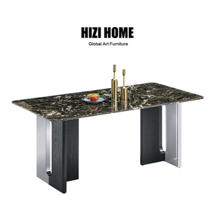 12款意式璀璨星河天然奢石长方形餐桌轻奢带转盘家用高端别墅饭桌