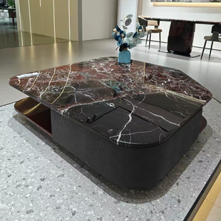 意式极简纳秋绿天然大理石方茶几现代简约轻奢家用客厅长方形茶几