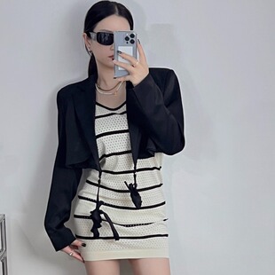 微胖妹妹夏季温柔风镂空条纹设计连衣裙韩版修身显瘦针织背心裙子