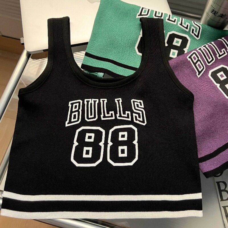 胖妹妹韩版学生运动风撞色字母针织背心大码女装修身显瘦无袖上衣