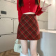 大码 半身裙毛呢格子短裙高腰A字裙格纹简约款 女装 新款 秋冬季 实拍