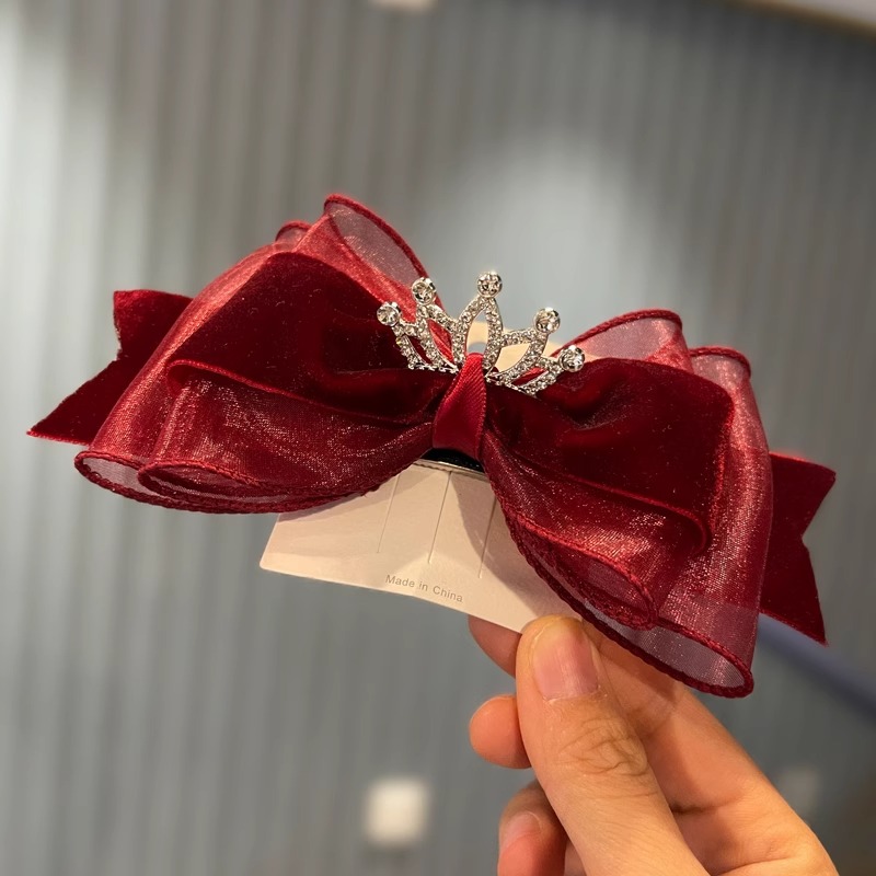 韩版立体皇冠丝绒网纱蝴蝶结发夹