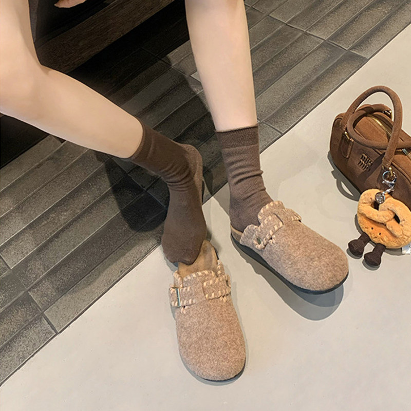 真皮版～厚底勃肯毛妮鞋女秋季休闲包头懒人一脚蹬厚底平底半拖鞋,女鞋,勃肯鞋/软木鞋,淘宝优惠券,粉丝福利购,淘宝优惠卷