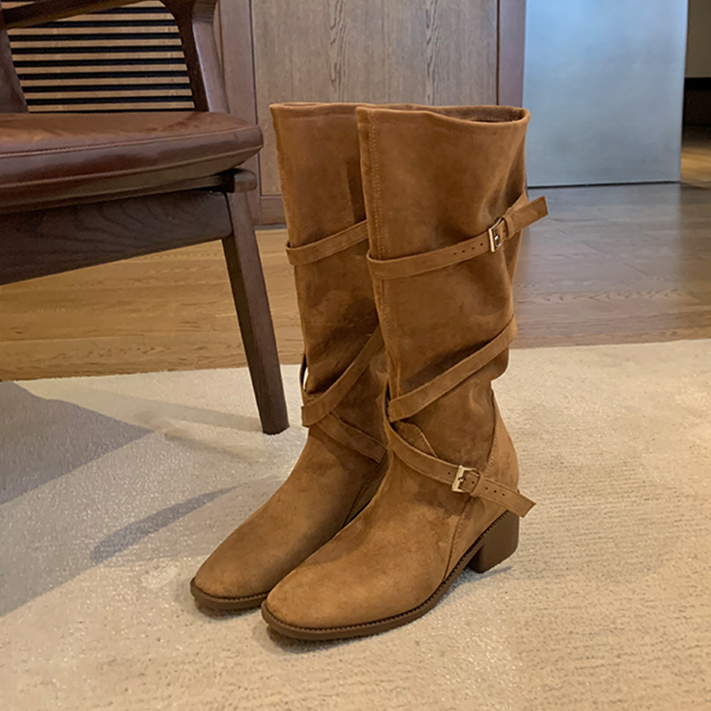 复古高跟长筒靴女骑士靴