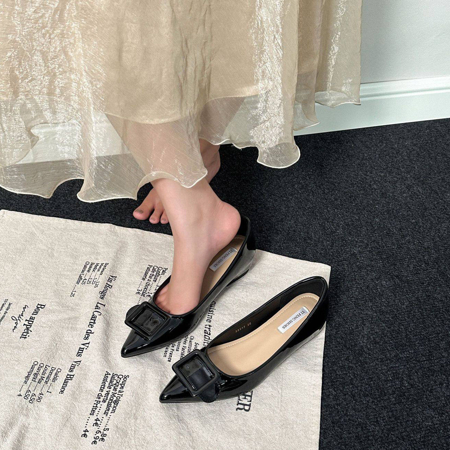 真皮版～内增高5公分漆皮皮带方扣浅口平底鞋女一脚蹬尖头单鞋,女鞋,浅口单鞋,淘宝优惠券,粉丝福利购,淘宝优惠卷