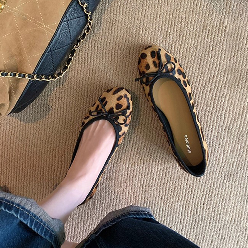 真皮版～平底复古百搭豹纹单鞋女