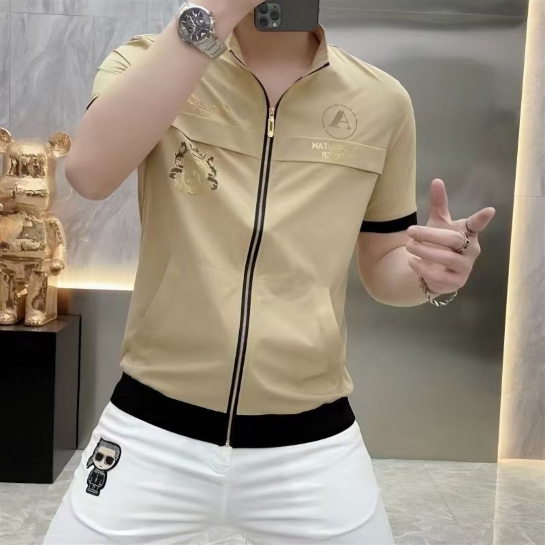 今年夏季爆款拉链开衫短袖男士休闲衬衫印花立领爆款潮流半袖上衣,男装,衬衫,淘宝优惠券,粉丝福利购,淘宝优惠卷