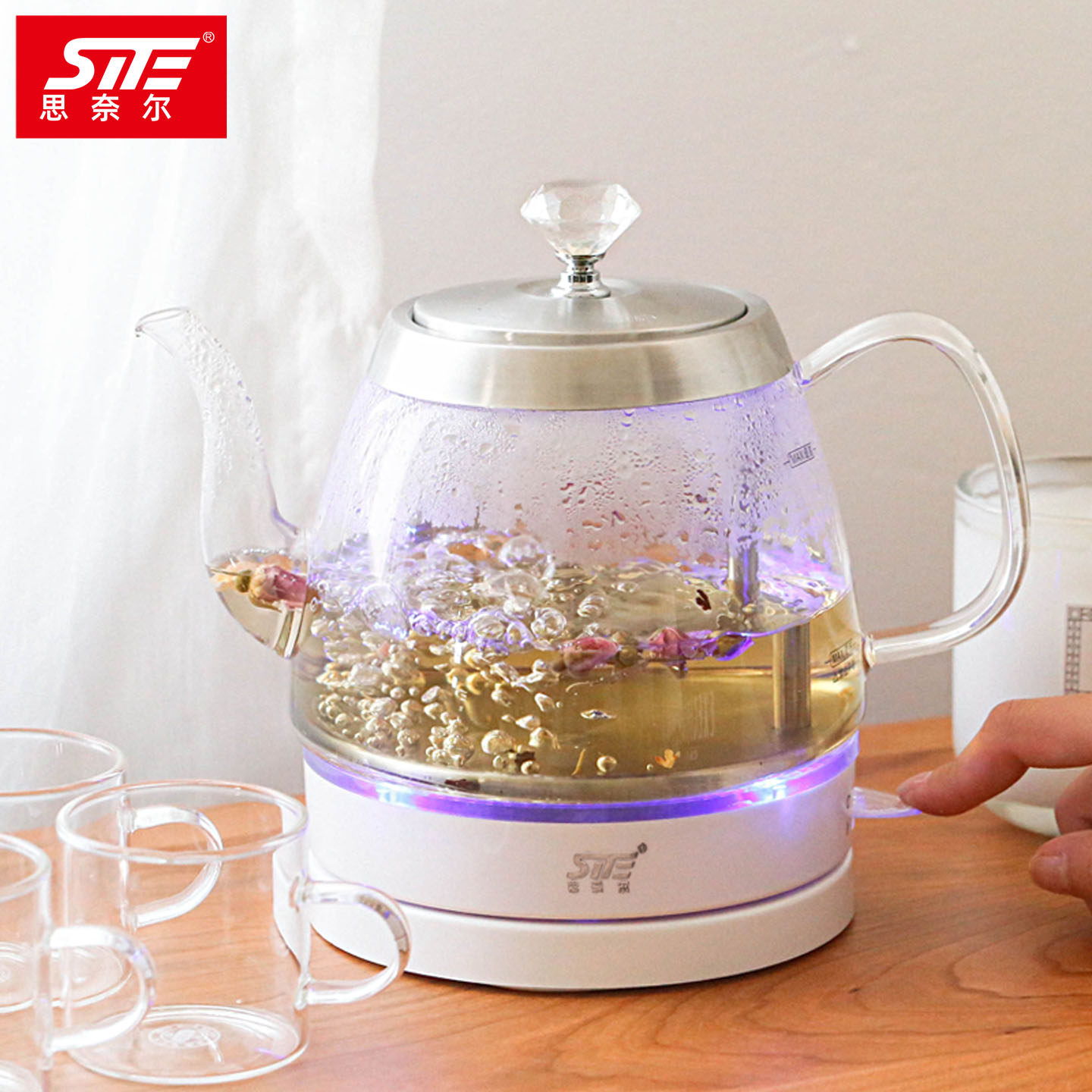 思奈尔玻璃电热烧水壶家用快速自动断电迷你电茶壶透明开水泡茶器