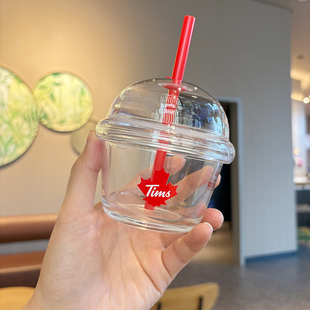 可爱墩墩杯tims 便携冷萃咖啡杯 网红吸管杯ins风女生水杯logo杯
