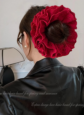 杨超越同款四层红色蕾丝花边大肠发圈女超大号头花头绳丸子头发绳