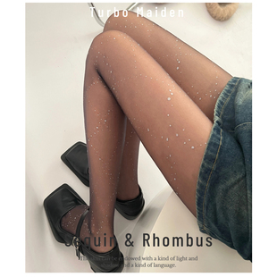 星星烫钻亮片闪闪菱形格丝袜性感辣妹春夏百搭超薄透肤黑丝袜