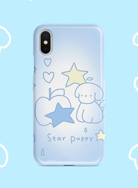 卡通蓝色苹果小狗手机壳适用于苹果13菲林亮面小米12全包iphone14进口硬壳三星s22玻璃壳