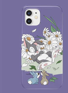 紫色熟睡兔兔手机壳适用于苹果16菲林硬壳华为p70可爱小米15pro软