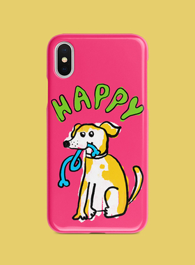 涂鸦HAPPY小狗手机壳适用于iphone12/13/14硅胶软壳定制华为p60/小米13/vivos17四包亮面三星S22进口涂层壳硬