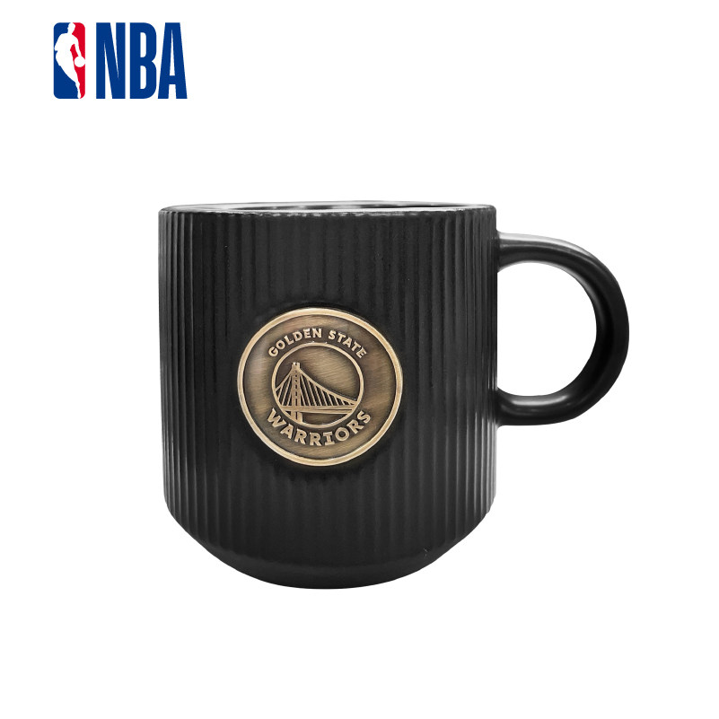 NBA条纹贴片马克杯勇士湖人高端简约咖啡杯办公送礼陶瓷杯330ml