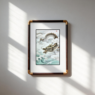 四九艺社 景德镇新中式祥龙戏浪工笔陶瓷板画 客厅玄关旺运装饰画