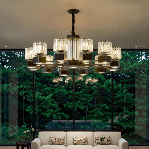 轻奢吊灯带射灯饭店包厢酒店工程餐厅大圆桌餐饮餐桌灯LED三色光