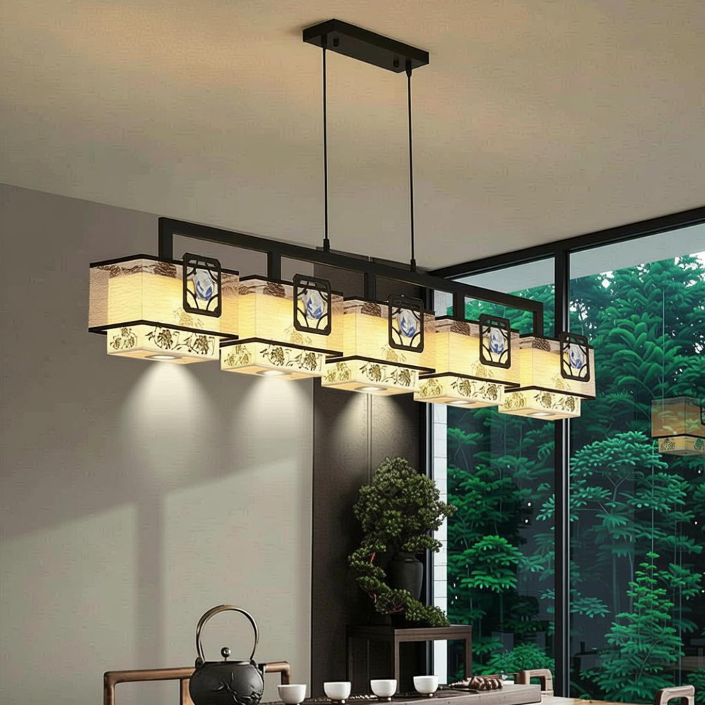 新中式带射灯餐厅吊灯创意饭店餐桌长方形茶室中国风禅意吧台餐吧