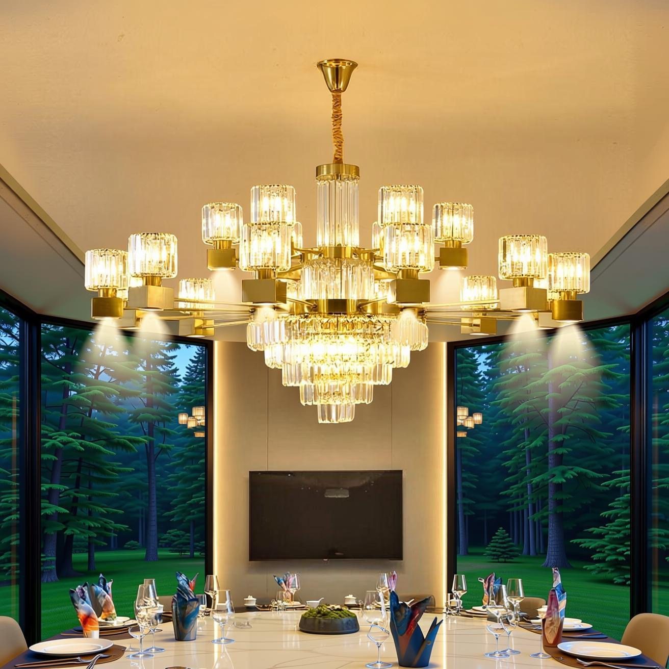 轻奢水晶吊灯客厅餐厅饭店灯包厢酒店别墅大厅带射灯奢华金色灯具