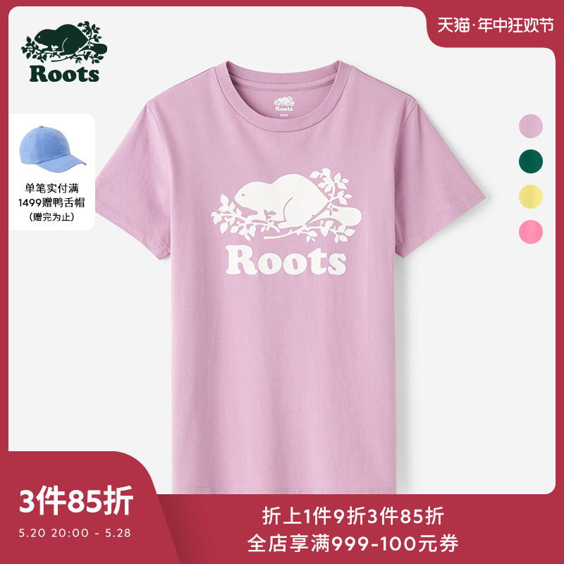 海狸短袖圆领宽松纯棉T恤Roots