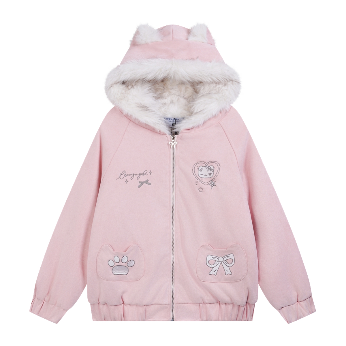 MoCreation 亚萌感猫耳毛领甜美棉服冬季学生加绒夹棉开衫厚外套