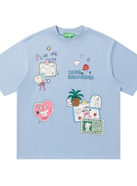 MoCreation 美式卡通风印花短袖T恤男女宽松显瘦百搭圆领夏装上衣