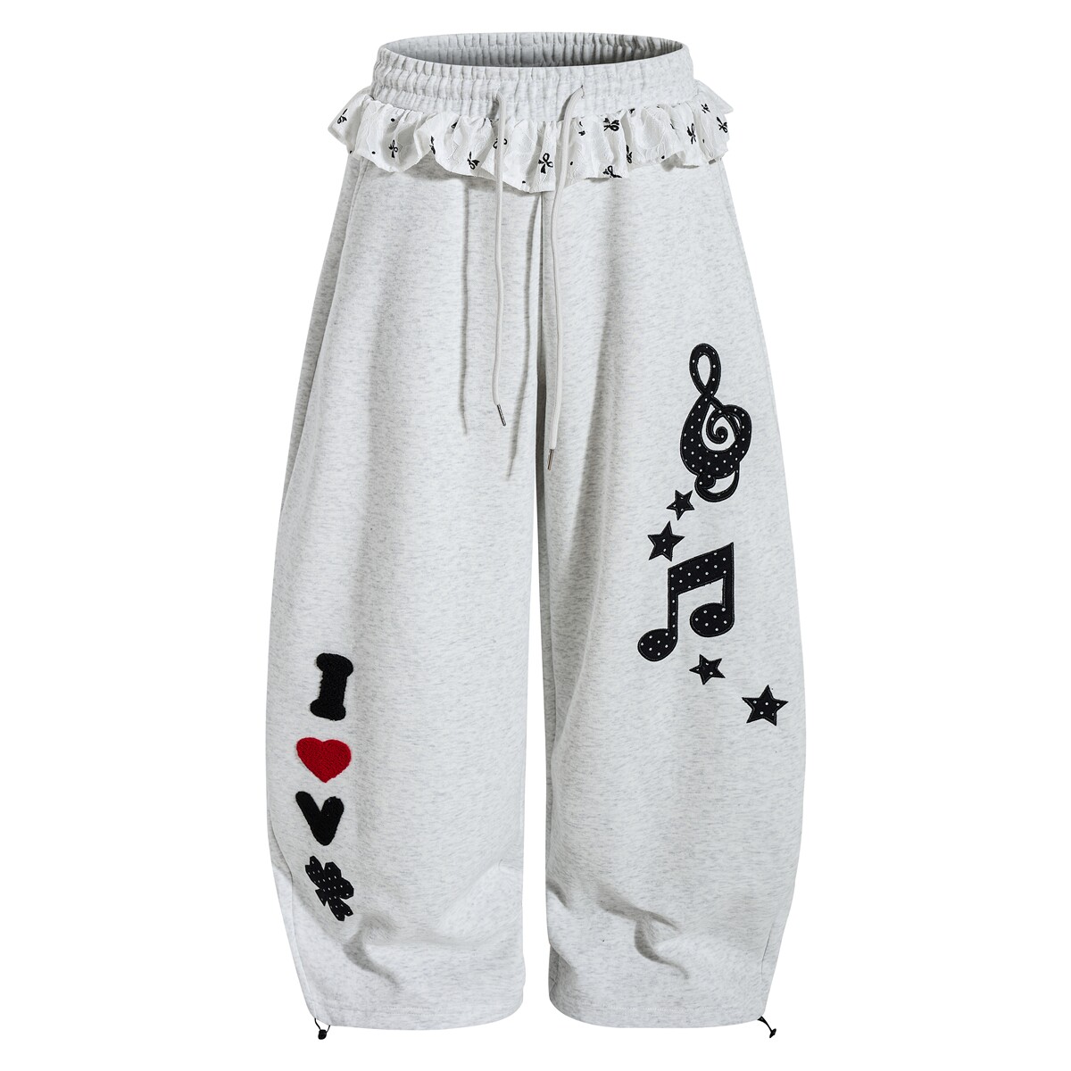 MoCreation 美式嘻哈风字母印花阔腿卫裤女宽松花边休闲长裤街头