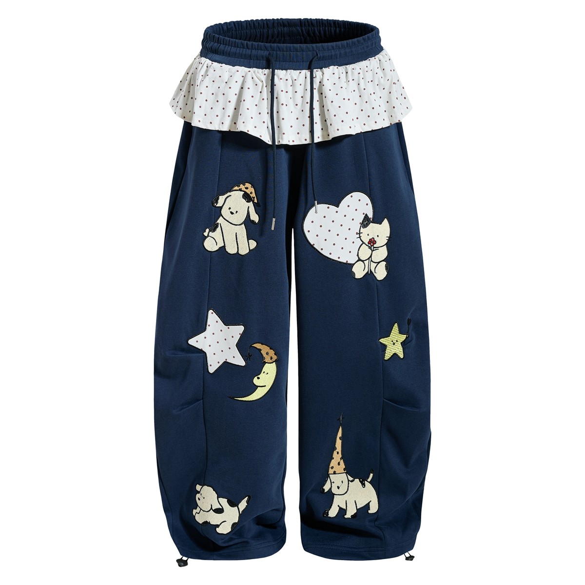 MoCreation 卡通印花荷叶边卫裤女宽松显瘦高腰长裤慵懒风休闲裤,女装/女士精品,卫裤,淘宝优惠券,粉丝福利购,淘宝优惠卷