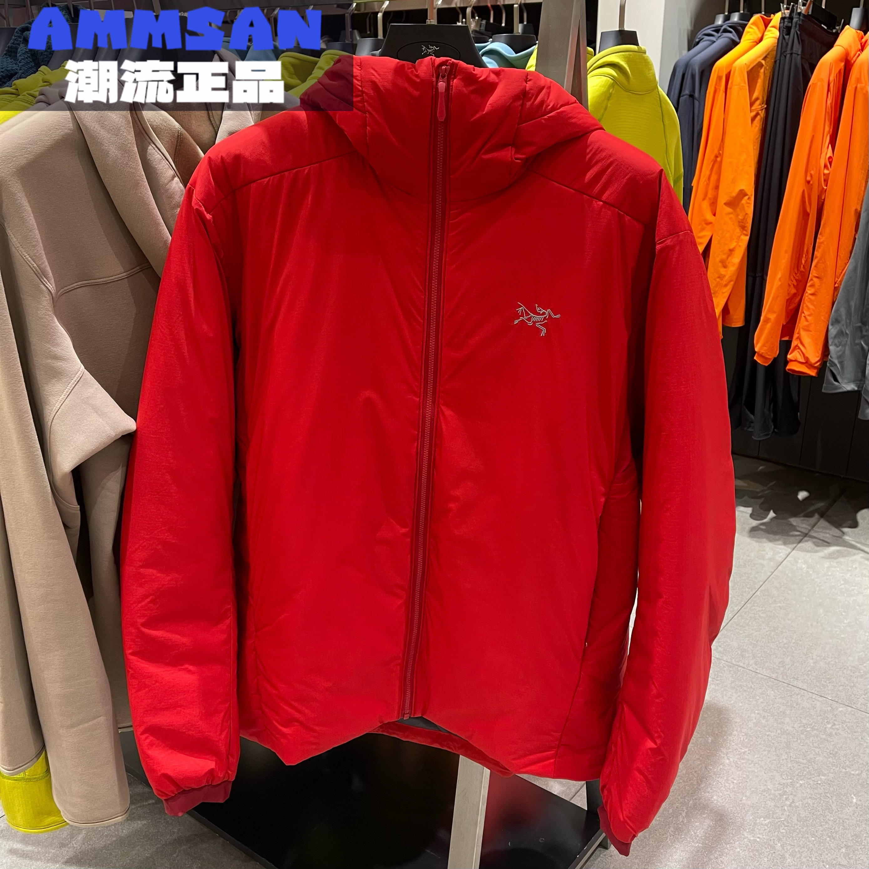 Arcteryx始祖鸟Atom Heavyweight系列男士大红色防风保暖连帽棉服