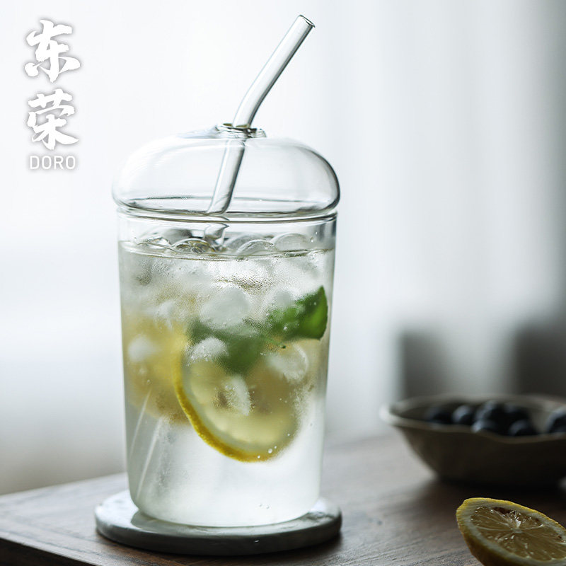 东荣日式吸管杯高颜值奶茶饮料杯耐高温杯子玻璃水杯咖啡杯办公室