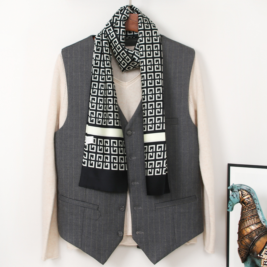 男士双层缎面韩版英伦风围巾