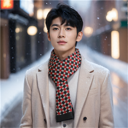 围巾围脖保暖新款男百搭2024双层情侣护颈长巾丝巾披肩男士双面