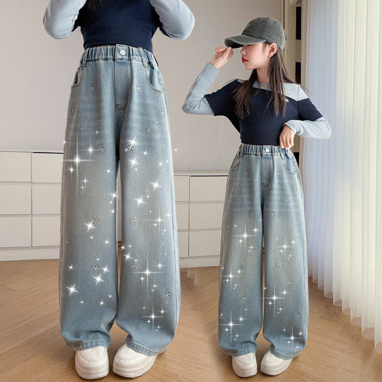 女童裤子春秋2026新款烫钻牛仔裤儿童春季韩版宽松直筒8阔腿裤9潮,童装/婴儿装/亲子装,儿童牛仔裤,淘宝优惠券,粉丝福利购,淘宝优惠卷