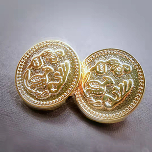 中式钱币扣鎏金旗袍铜扣清代币式扣子唐装扣头一鹭连科黄铜铜扣