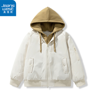 【真维斯】假两件连帽棉衣男女加厚冬季棉袄2025新款保暖外套棉服