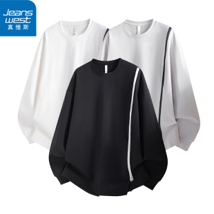 情侣潮牌拉链套头衫 长袖 春秋款 真维斯男女圆领简约卫衣2025新款