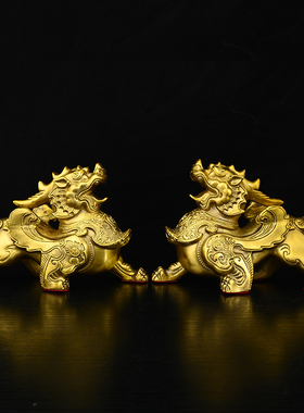 纯铜貔貅摆件全黄铜皮丘客厅玄关办公室店铺单双角貔恘送礼