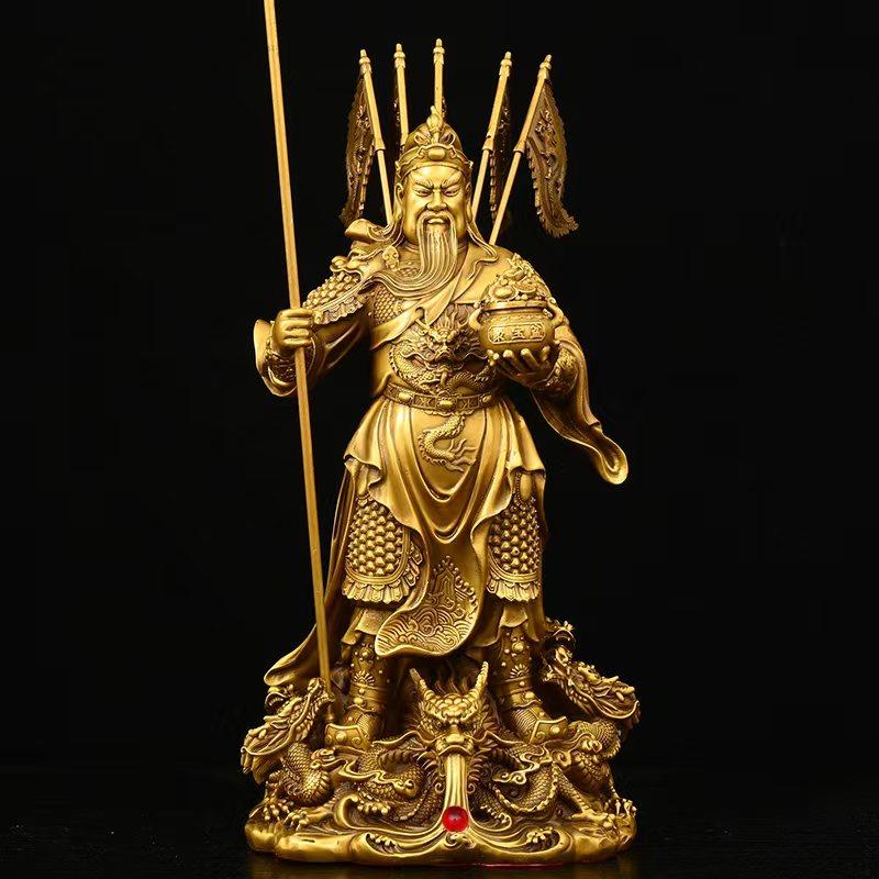 黄铜关公摆件招财元宝九龙关公武财神关公像关二爷神像玄关装饰品