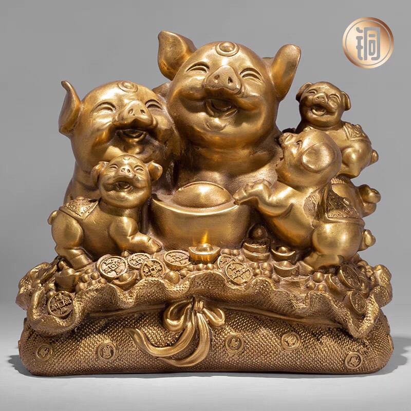全家福纯铜猪摆件金猪财猪生肖猪元宝如意猪富足猪家居店铺装饰品
