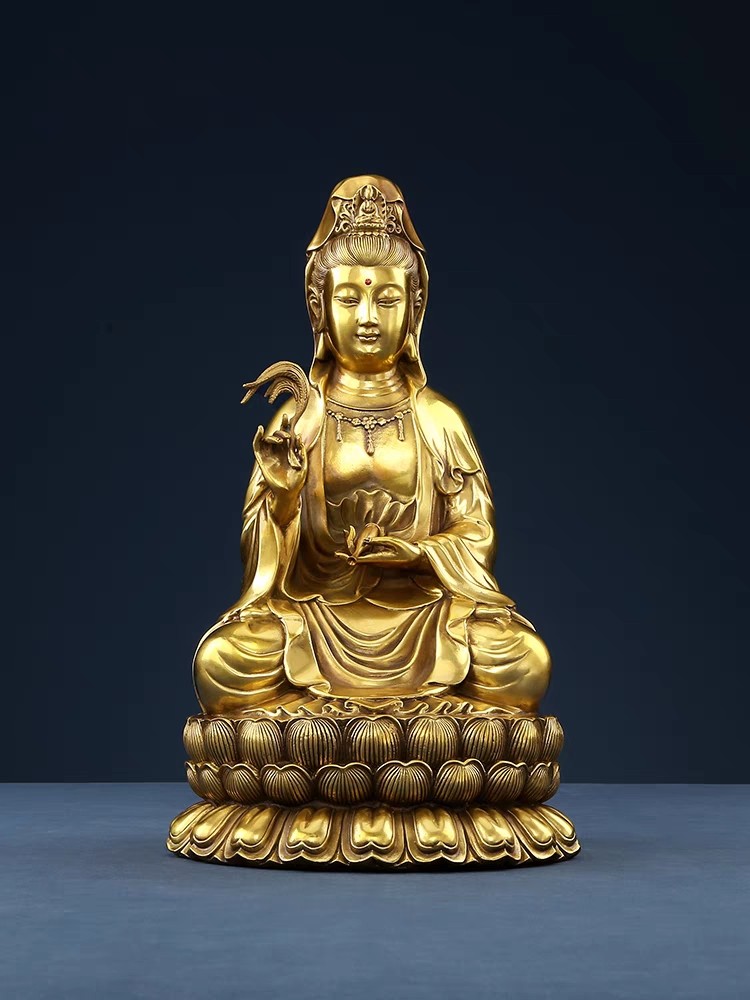 铜观音菩萨佛像供奉家用纯铜南海坐莲观世音家居摆件观音大士铜像