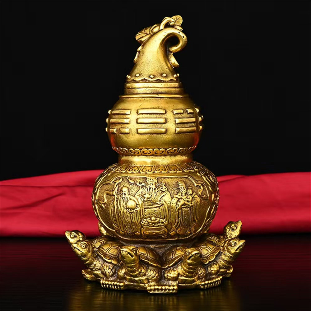 纯铜天医葫芦天然开盖五帝钱挂件家居纯铜天医葫芦九龟开口铜葫芦
