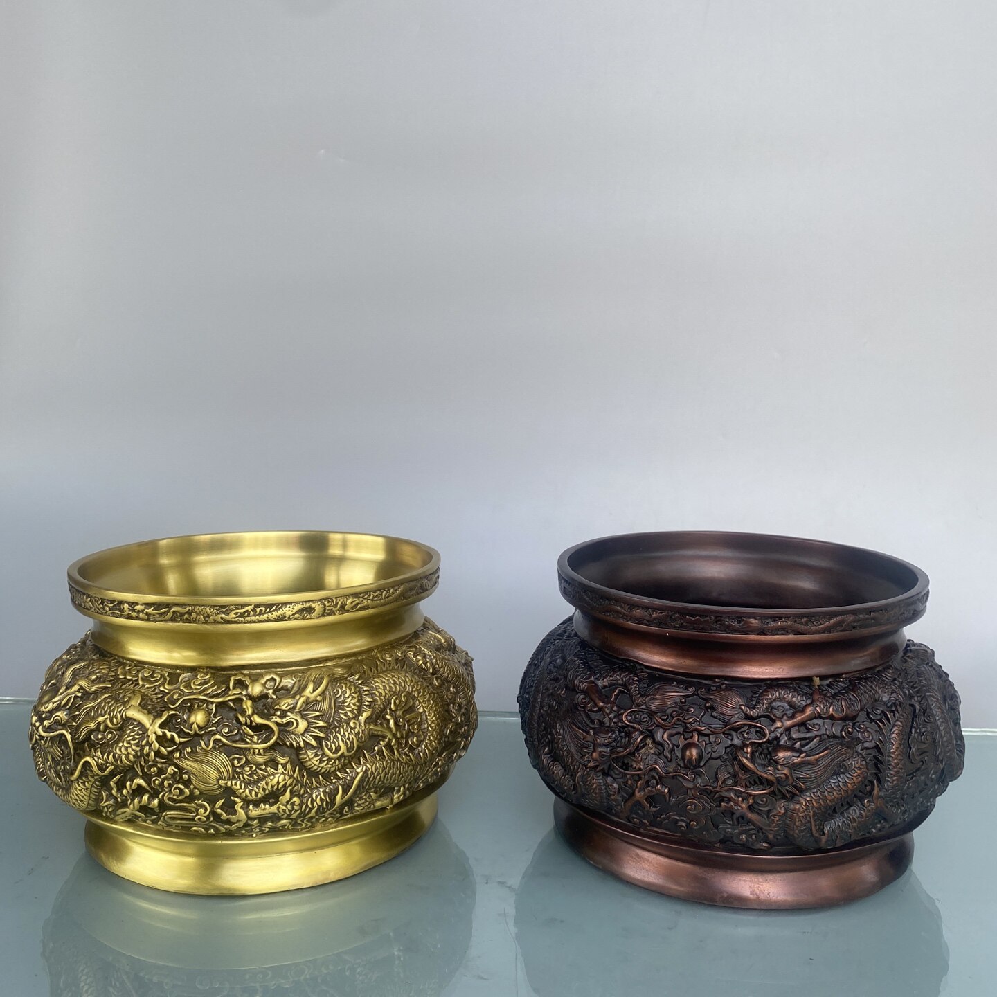 纯黄铜香炉九龙摆件家用室内佛堂薰炉寺庙客厅大号双龙工艺品