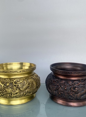 纯黄铜香炉九龙摆件家用室内佛堂薰炉寺庙客厅大号双龙工艺品