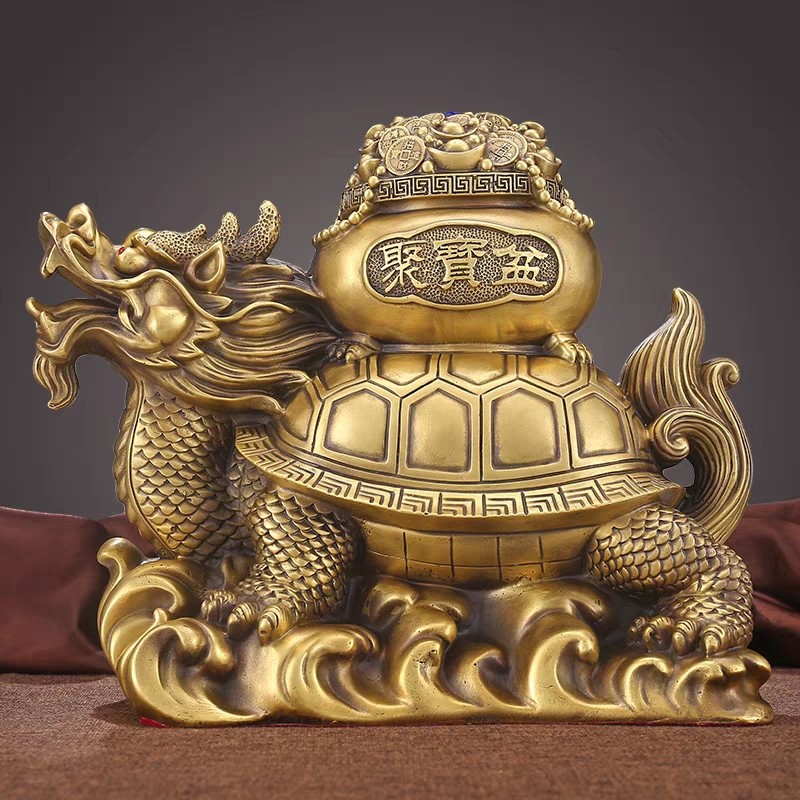 纯铜龙龟摆件龙头龟聚宝盆龟元宝龟家居办公室桌面装饰品大号神兽