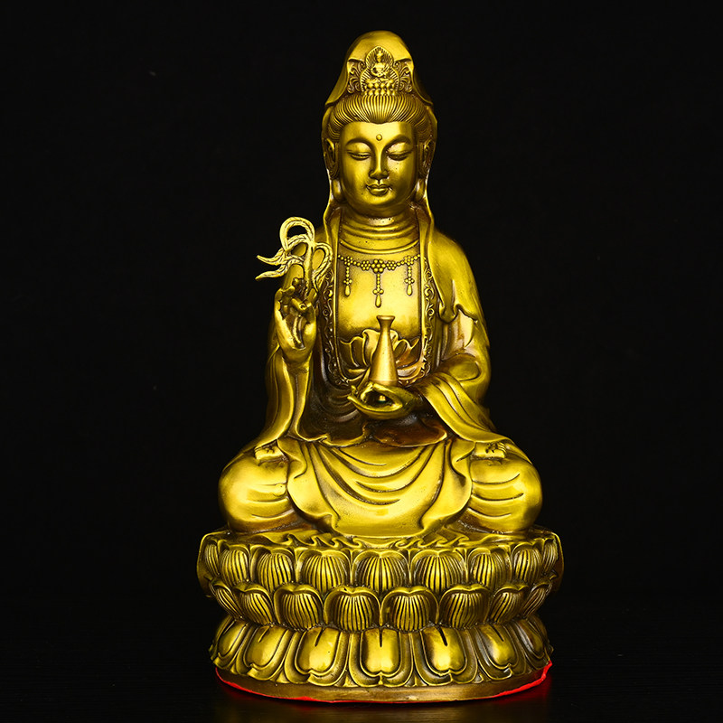 黄铜观音佛像摆件家居客厅装饰品铜观音菩萨工艺品中式莲花铜观音
