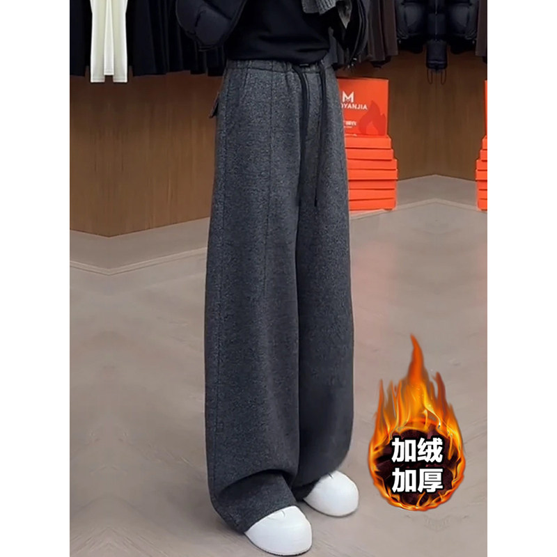 小个子慵懒风毛呢加绒休闲裤女士秋冬新款宽松遮肉显瘦直筒阔腿裤,女装/女士精品,休闲裤,淘宝优惠券,粉丝福利购,淘宝优惠卷