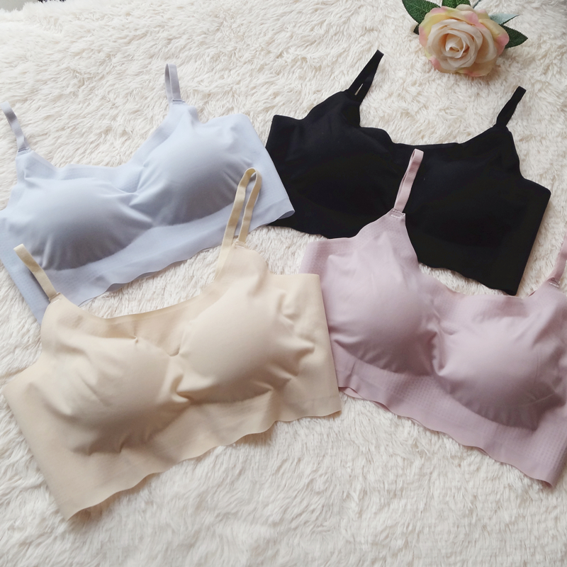 无痕光面运动睡眠背心式文胸 无钢圈冰丝超薄高弹力内衣女A B C D