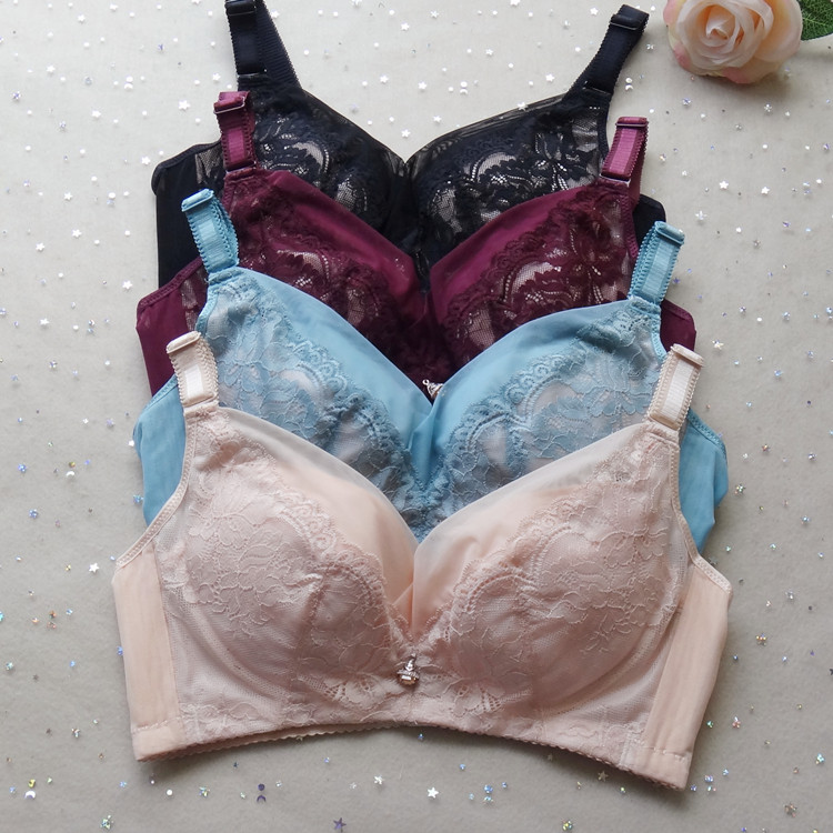 无海绵轻薄大胸显小聚拢调整型文胸 无钢圈内衣女大罩杯收副乳b杯